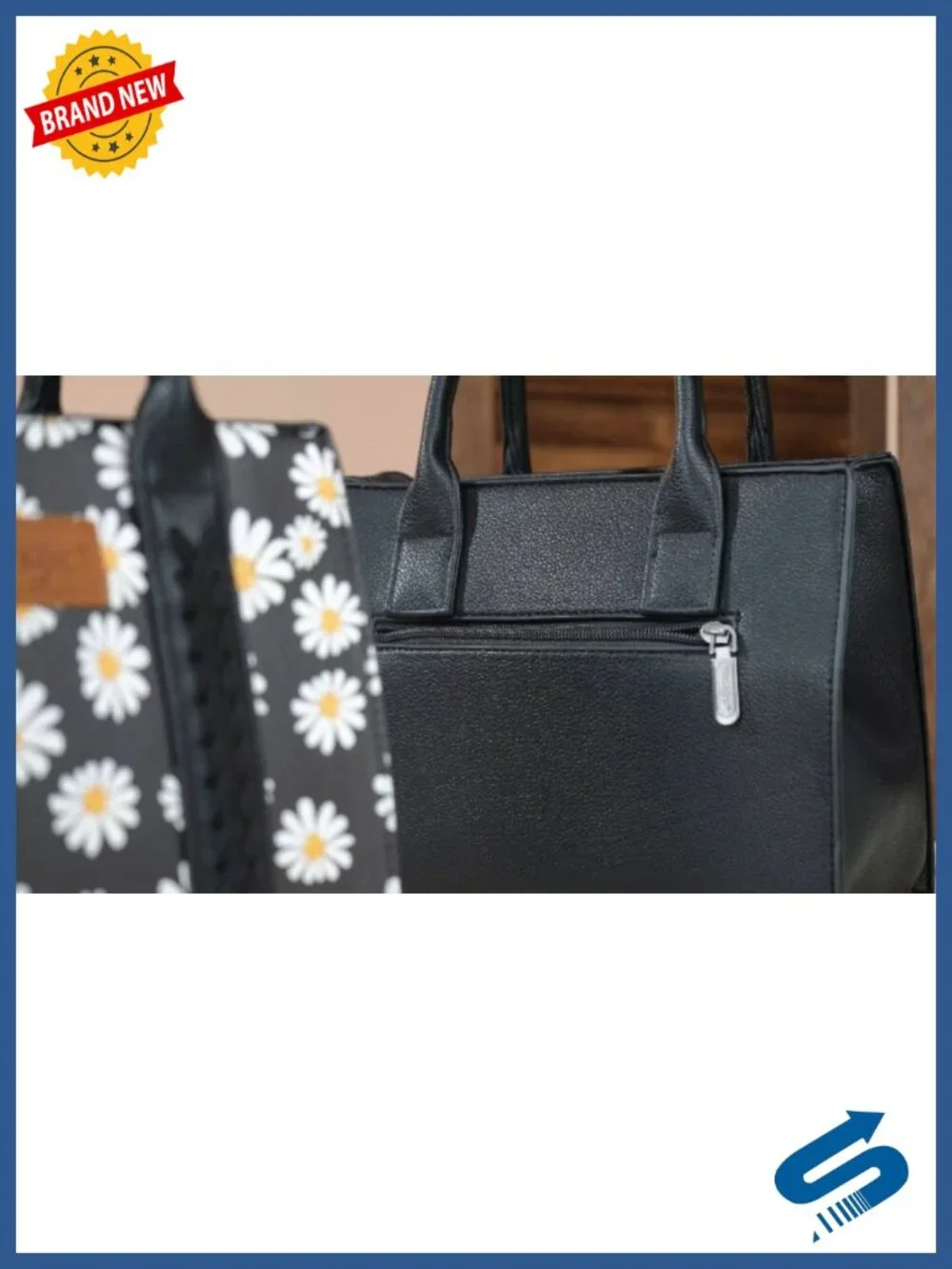 Medium Faux Leather Tote Bag with Cow Print and Detachable Crossbody Strap